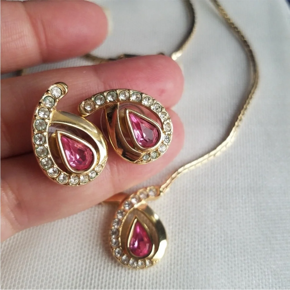AUTHENTIC Swarovski 24k Gold Plated Pink Teardrop Earrings Vintage RARE